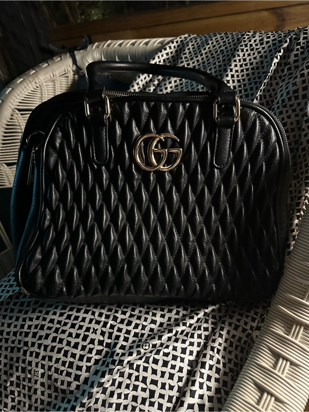 Gucci Black Quilted Leather Satchel with Gold GG Logo